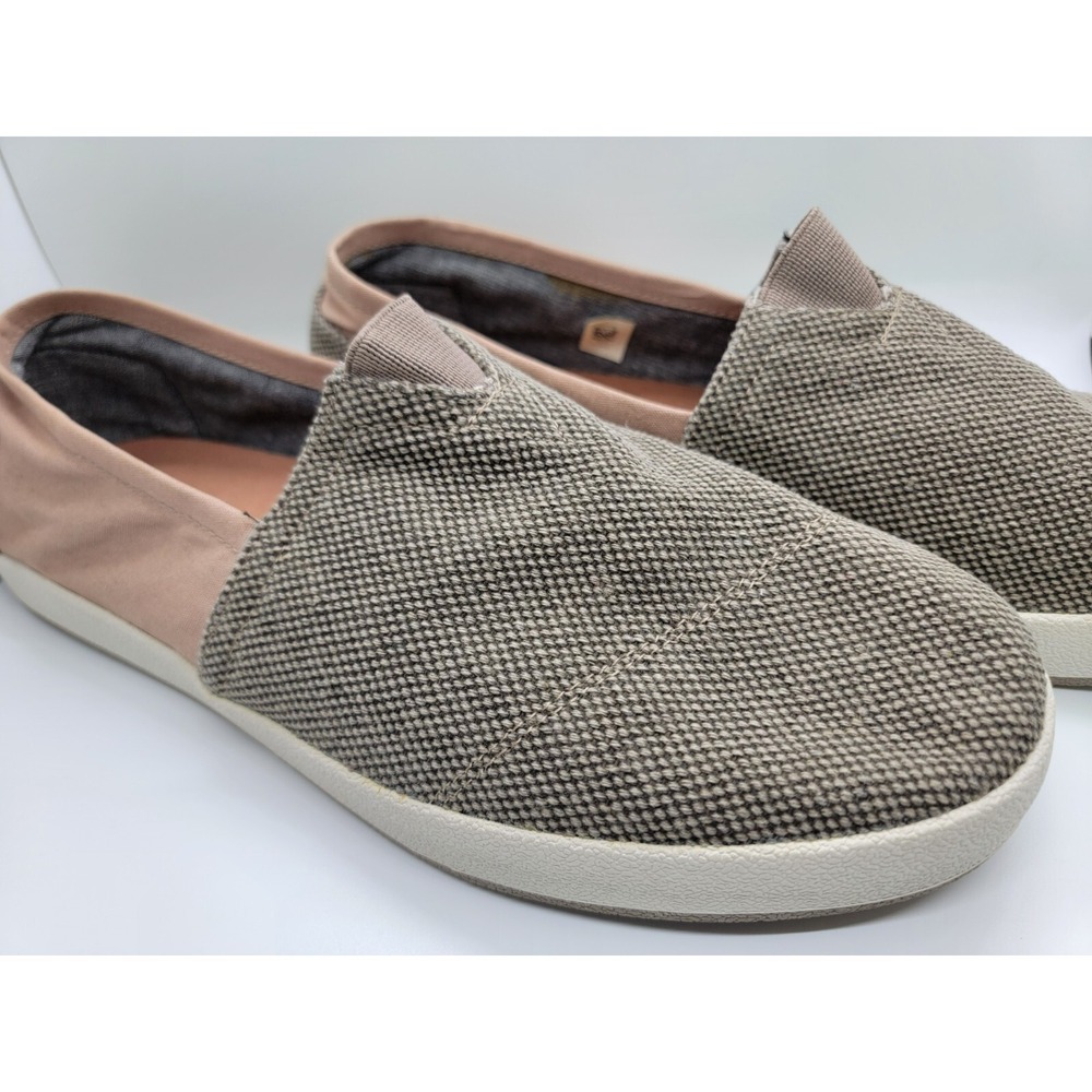 Casual Comfy Toms Men 12 Canvas Loafers Tan Olive Bubble Stitch Great Condition